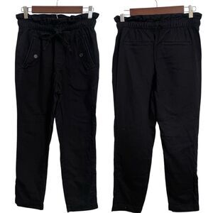 Loft Womens Small Paperbag Straight Leg Pants Black High Rise Tie Waist Pull On